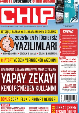 Yapay Zeka konuları ile dolu CHIP bu ay 4480 TL değerinde tam sürüm yazılım hediyeli!