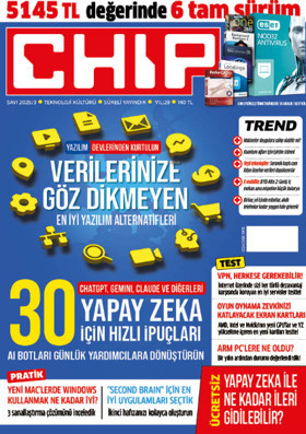 Yapay Zeka konuları ile dolu CHIP bu ay 5145 TL değerinde tam sürüm yazılım hediyeli!