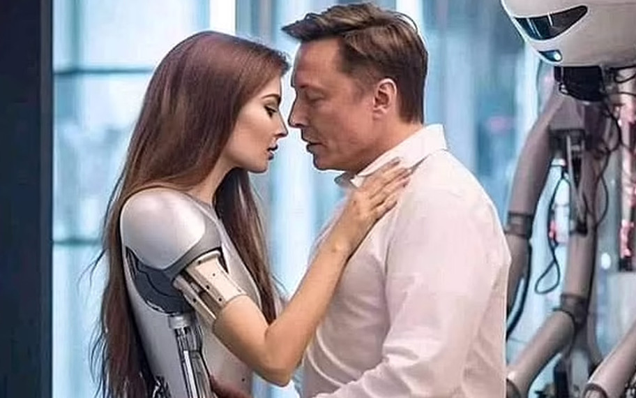 Elon Musk'ın insansı robotlarla öpüştüğü görüntüler interneti salladı