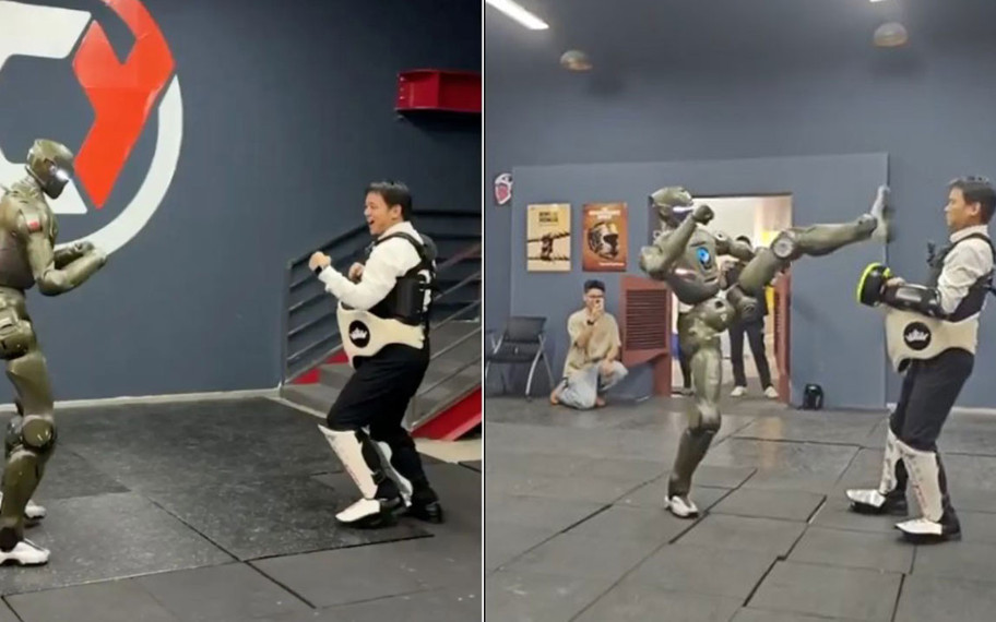 T800 robot CEO’yu tekmeyle yere serdi, inanmayanlar için kamera arkası yayınlandı