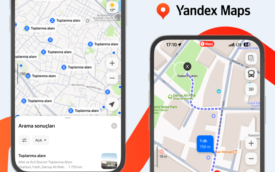 Yandex Maps Türkiye'deki acil toplanma alanlarını haritaya ekledi